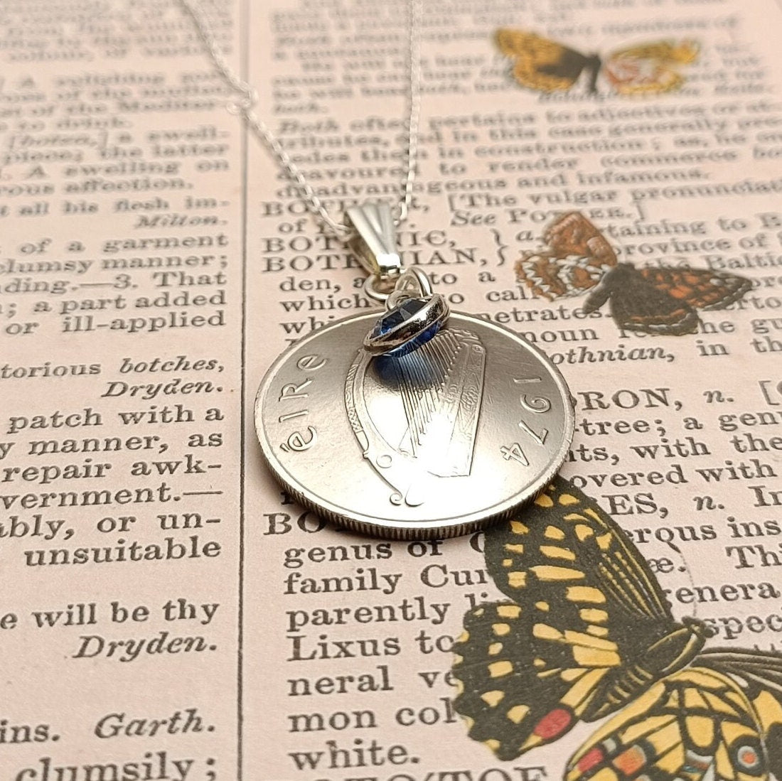 1975 Irish coin necklace for a 50th birthday, 1975 Irish Necklace and Birthstone