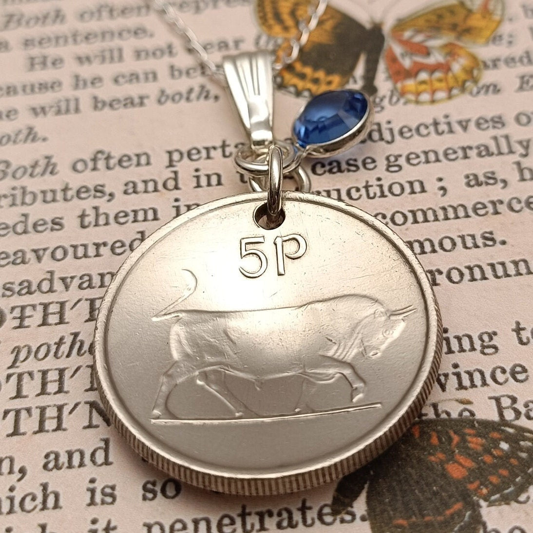 1975 Irish coin necklace for a 50th birthday, 1975 Irish Necklace and Birthstone