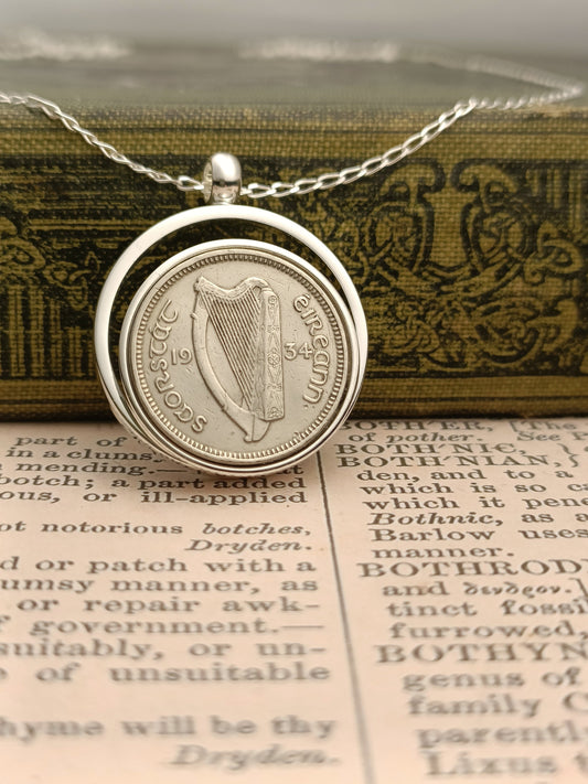 Irish 1934 Threepence coin necklace for an 90th birthday, 90th Birthday gifts for women