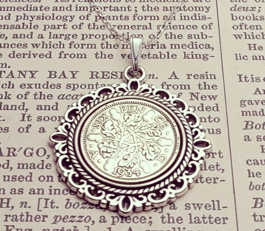 1935 British Sixpence necklace, 90th birthday gift for grandma