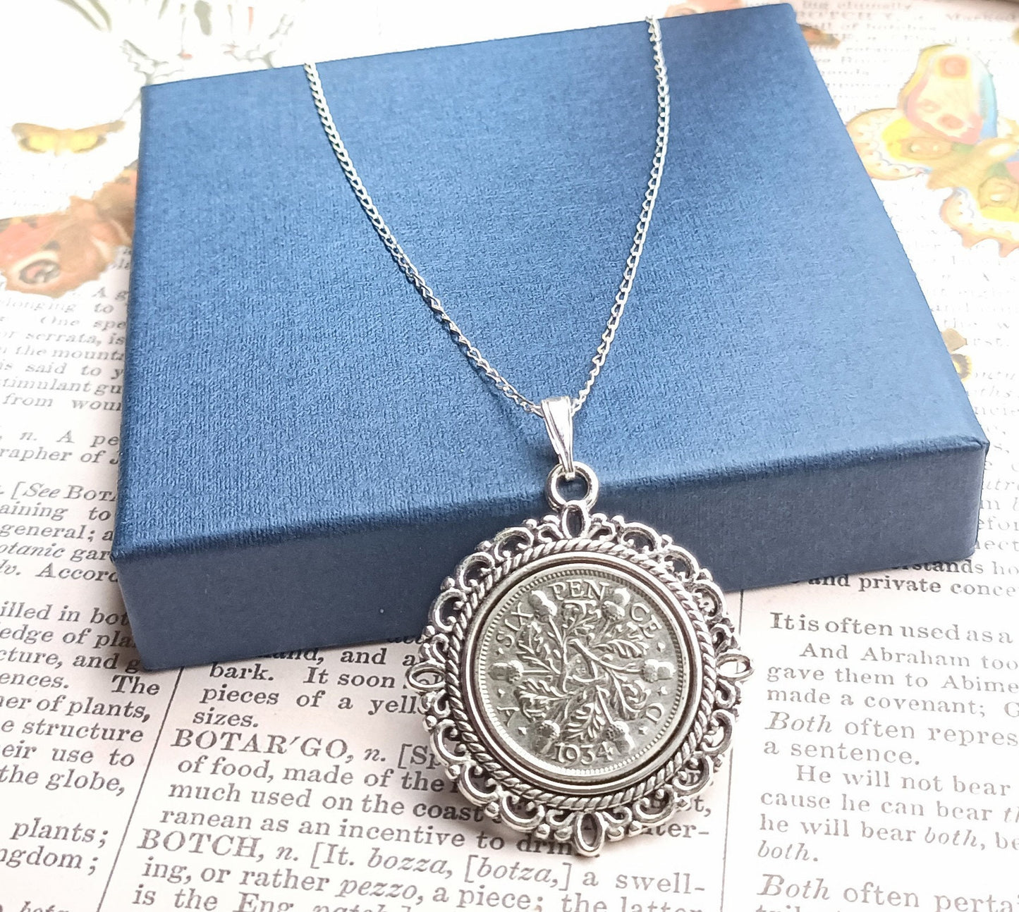1935 British Sixpence necklace, 90th birthday gift for grandma