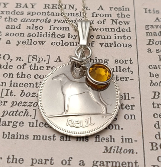 Irish Sixpence Necklace, Choose your Year, Irish Greyhound Pendant, 1960s Birthday Gift