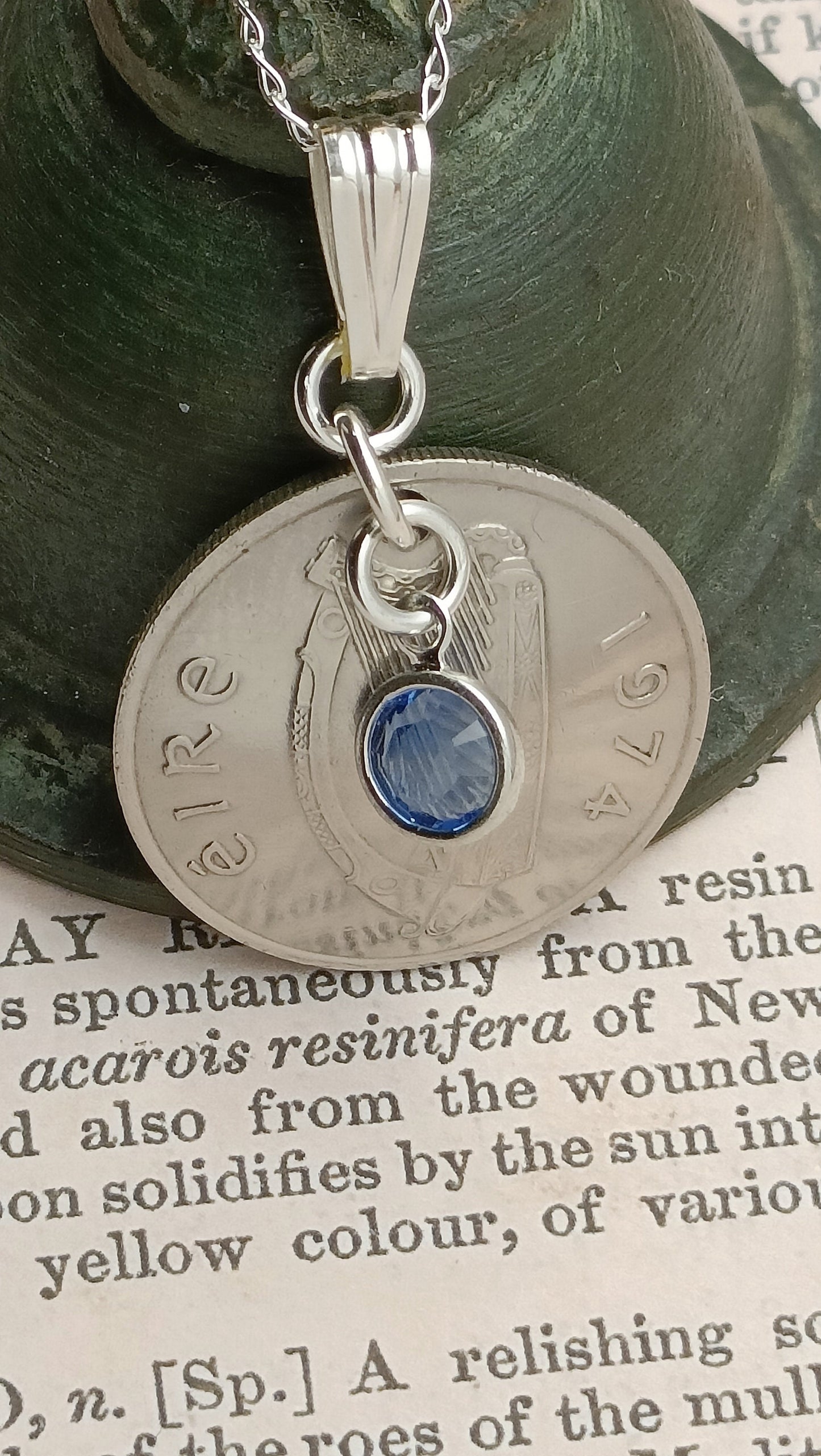 1975 Irish coin necklace for a 50th birthday, 1975 Irish Necklace and Birthstone