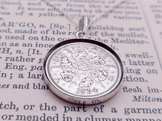 90th birthday gift, A 1935 British Sixpence sterling silver necklace, 90th birthday gift for grandma