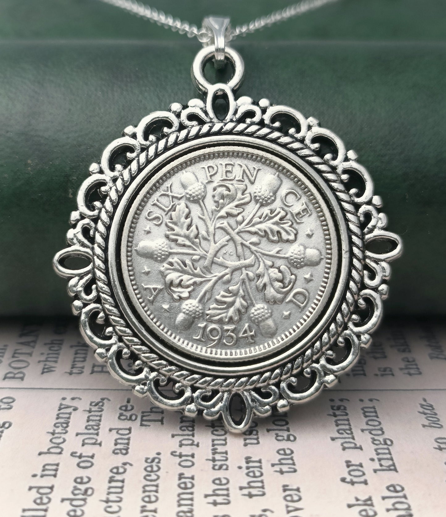 1935 British Sixpence necklace, 90th birthday gift for grandma