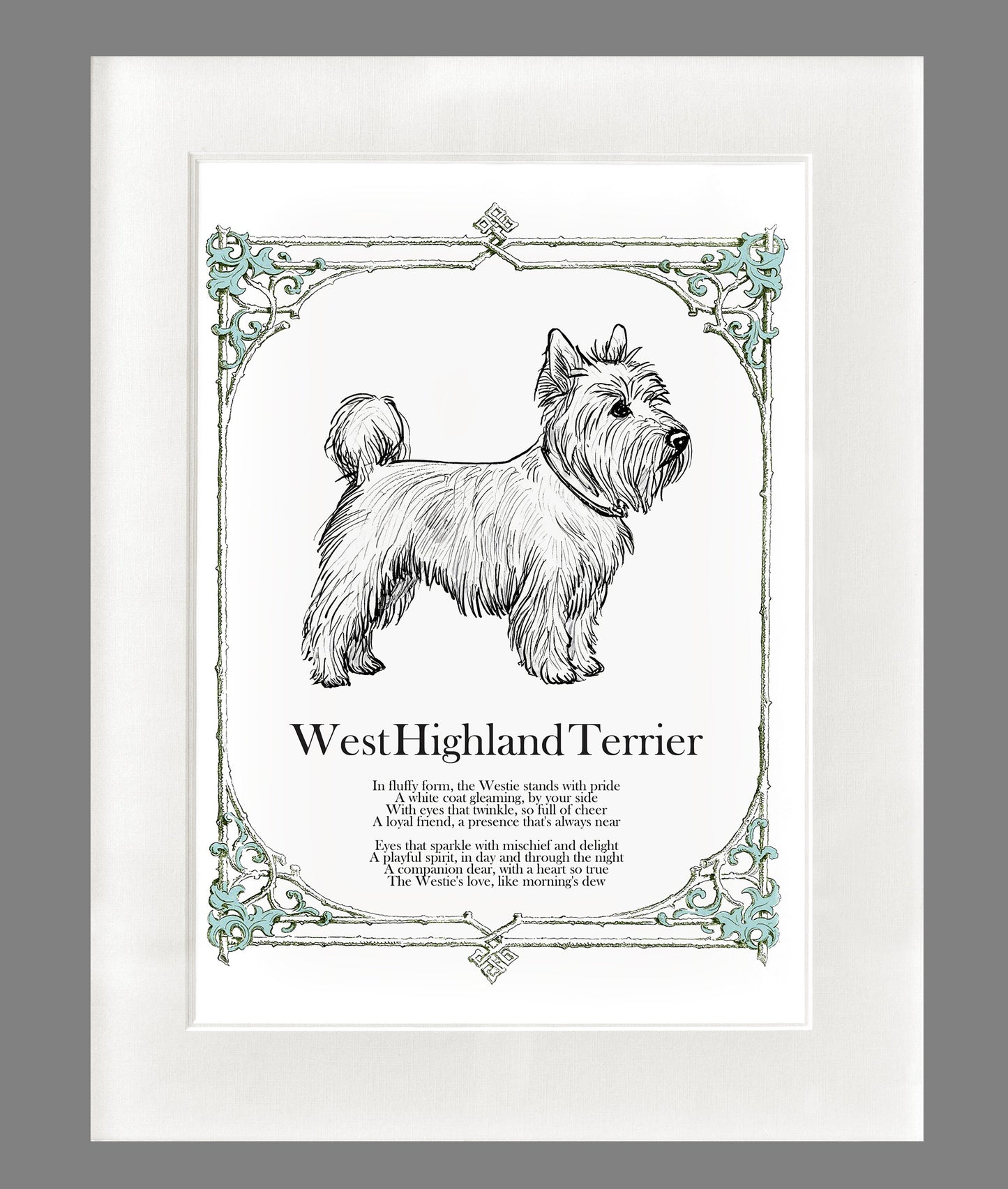 West Highland Terrier Print, Illustrated Dog Poem, Antique Style Westie Sketch
