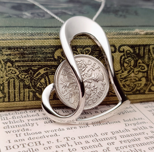 UK 1965 Sixpence coin necklace for a 60th birthday, 60th Birthday gifts for women