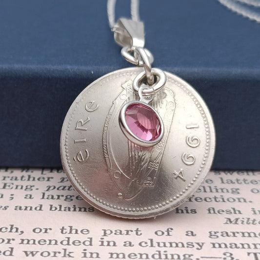 1994 Irish 10 pence coin necklace for a 30th birthday, 1994 Irish Necklace and Birthstone, Timeless Charm for a 30th Birthday Celebration