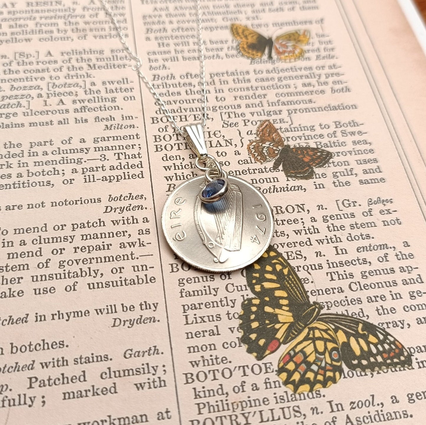 1975 Irish coin necklace for a 50th birthday, 1975 Irish Necklace and Birthstone