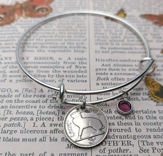 Irish Threepence coin charm bracelet, choose your year, Birthday gift for women