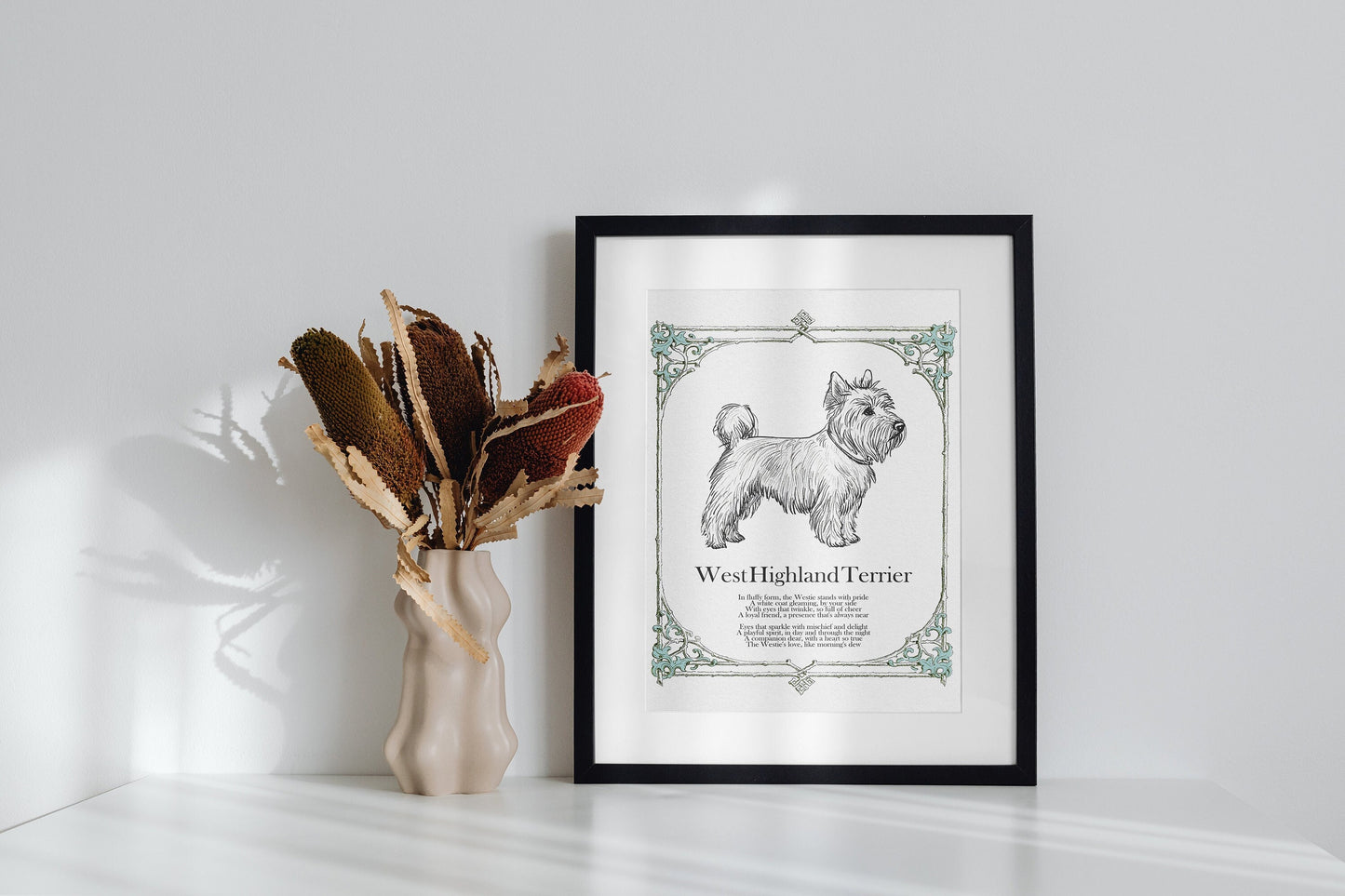 West Highland Terrier Print, Illustrated Dog Poem, Antique Style Westie Sketch