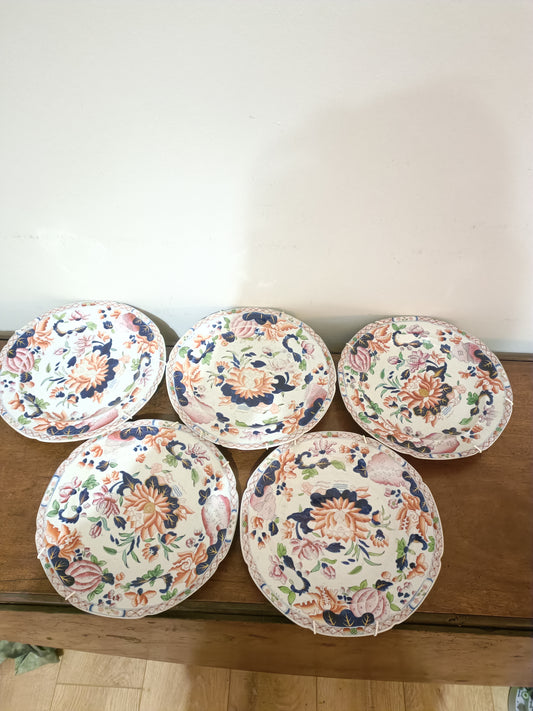 Set Of 5 Antique Masons Ironstone Plates, Warranted No.5, Hicks And Meigh C 1815